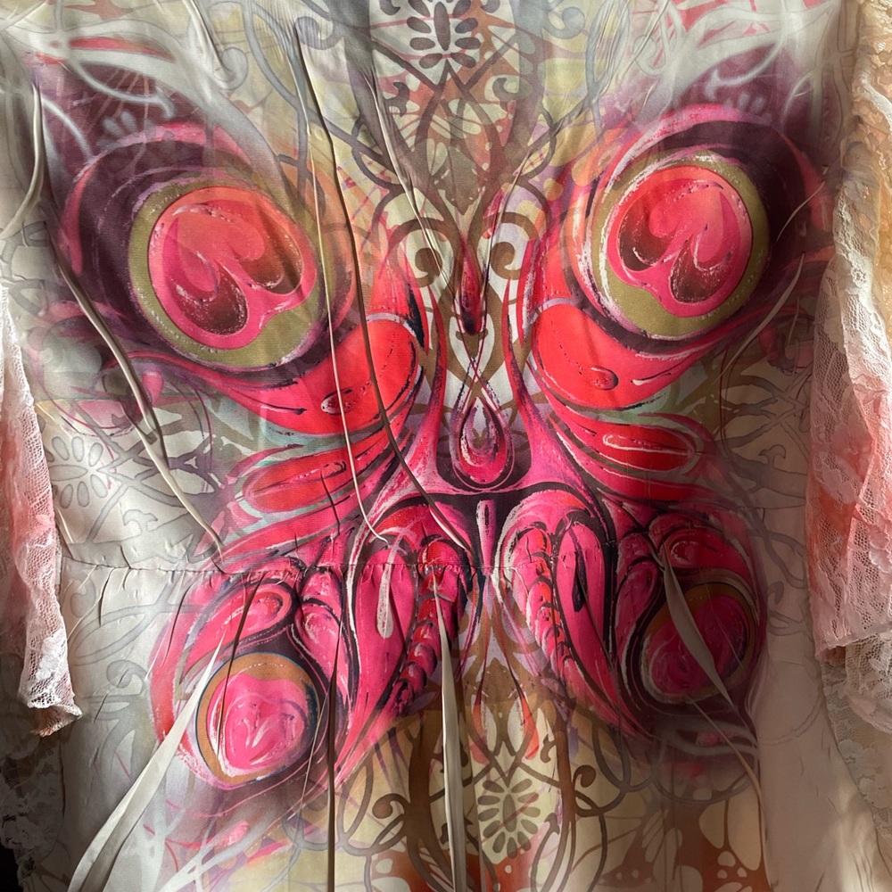 Womens Style & Co beautiful boho butterfly print lace sleeve top - Picture 13 of 15
